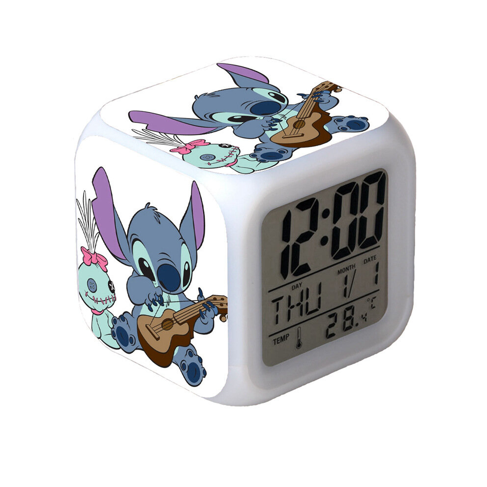 (Stitch G) Stitch Alram Clock Colorful Color Changing Alarm Clock Led Night Light