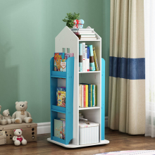 (Blue) Kids' House Frame Rotating Bookshelf