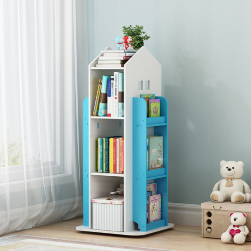 Living And Home (Blue) Kids' House Frame Rotating Bookshelf 1