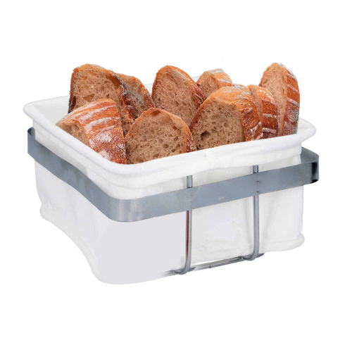 Alpina Bread Basket Food Serving Storage Hamper Metal White Fabric Square 1