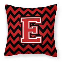 Letter E Chevron Black & Red Fabric Decorative Pillow - Black & Red - 14in. H x 3in. W x 14in. L