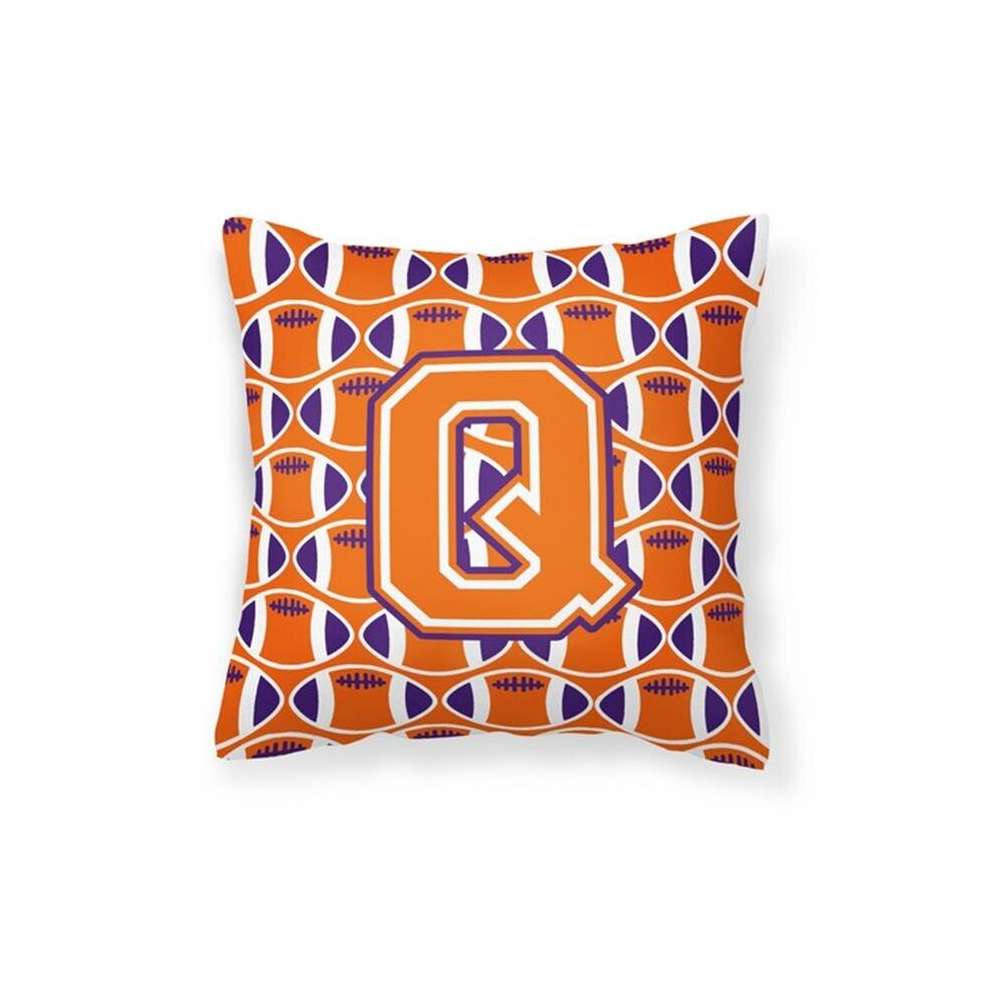 Letter Q Football Orange - White & Regalia Fabric Decorative Pillow
