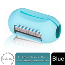 Envie 2in1 Finger Shaver Mini Razor Travel Toothbrush Cover, Blue
