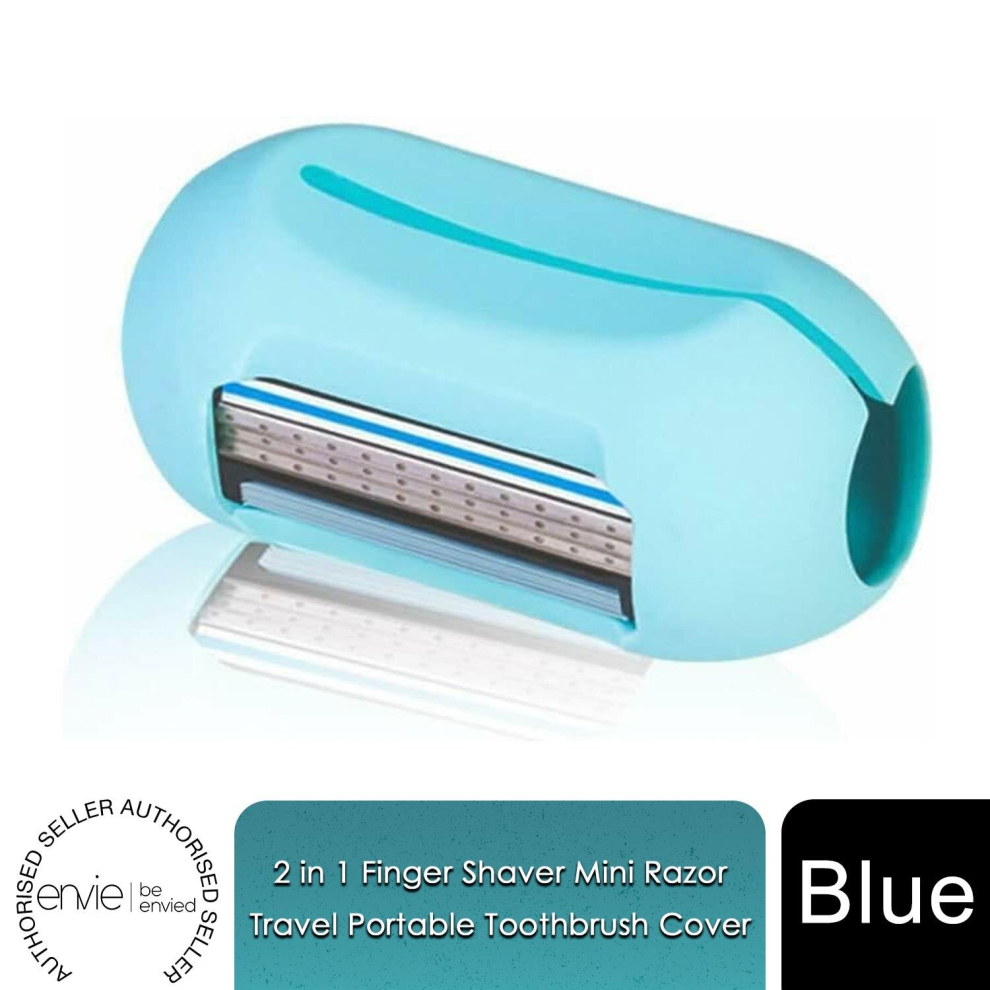 Envie Blue 2In1 Finger Shaver Mini Razor Travel Toothbrush Cover,