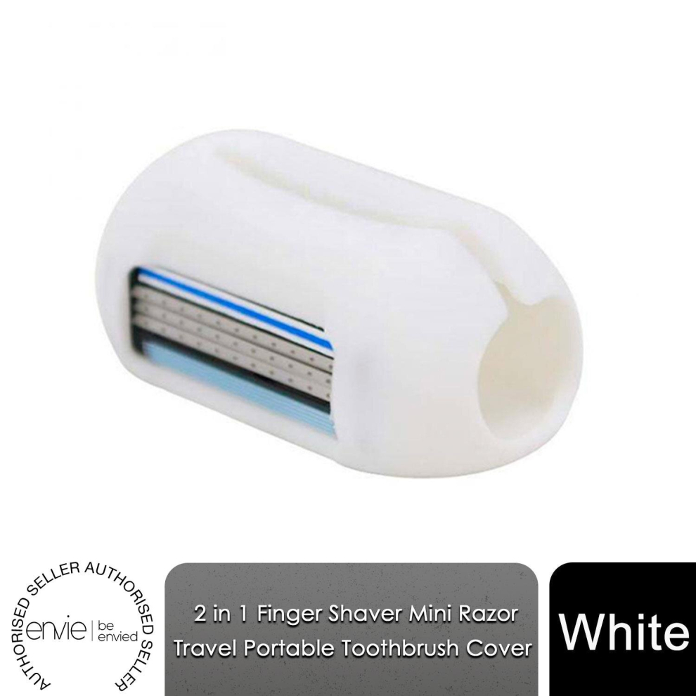 Envie White 2 In 1 Finger Shaver Mini Razor Travel Toothbrush Cover,