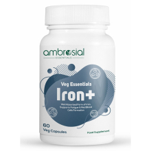 Ambrosial Iron Tablets High Strength 25Mg, Iron Supplements For Women & Men, Blood Support & Reduce Tiredness 60 Vegan Capsules, Dietary Supplement