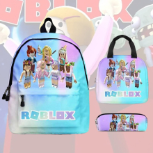 3st Meisjes Regenboog Roblox Rugzak Lunch Tas Pencil Case Schooltas Studenten