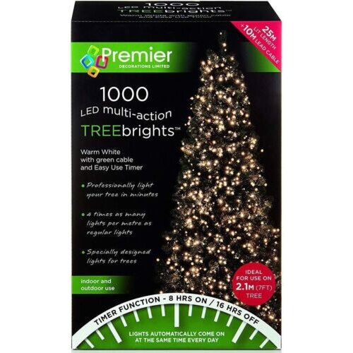 Premier 1000 LED Multi-Action TreeBrights Christmas Tree Lights Timer WARM WHITE 1