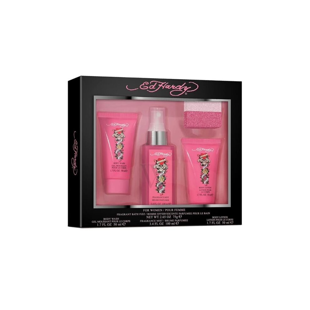 Ed Hardy Gift Set Fragrance Mist 100ml + Body Wash 50ml + Body Lotion 50ml Fragrant Shower Steamer/Cube 75g