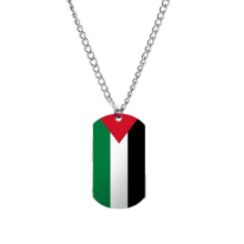 (Rectangle) Support Palestine Gaza Flag Military Tag Necklace Tisteel Nonfading Side Chain