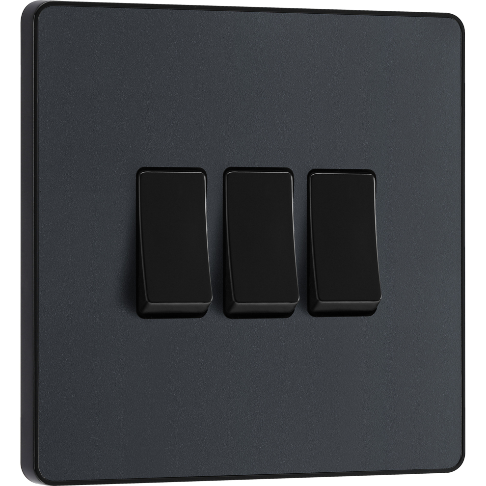 Bg Evolve Matt Grey Triple Light Switch 20A 16Ax 2 Way - Pcdmg43b 5050765184540