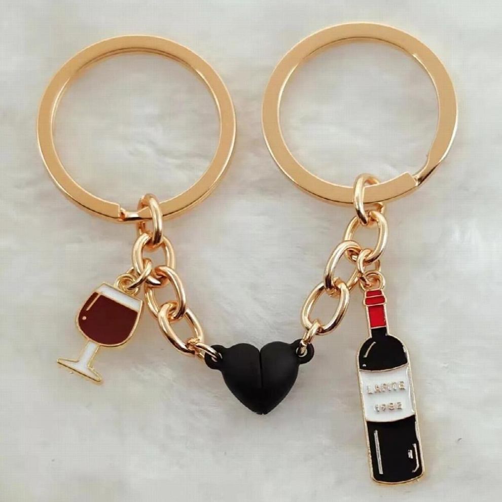 Enamel Red Wine Magnetic Button Keychain Ladies Mens Bar Bag Accessories Car Couple Gift Jewelry Craft 885668708181