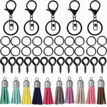 65Pcs/Set Keychain with Key Rings Jump Rings Eye Pin Colorful Tassel Epoxy Resin Pendants for DIY Jewelry Making Accessories