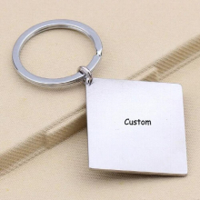 Engraved Personalized Letter Name DIY Square KeyChains Stainless Steel Charm Bag Car KeyChain For Couples
