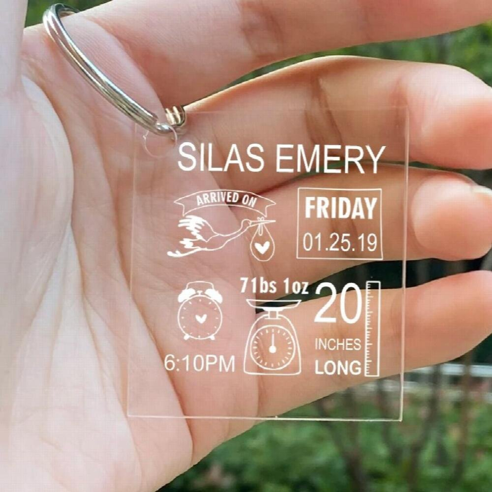 Personalized Baby Keychain Name Date Of Birth Weight Height For Newborn Commemorate Acrylic Keyring Mom Dad Gift