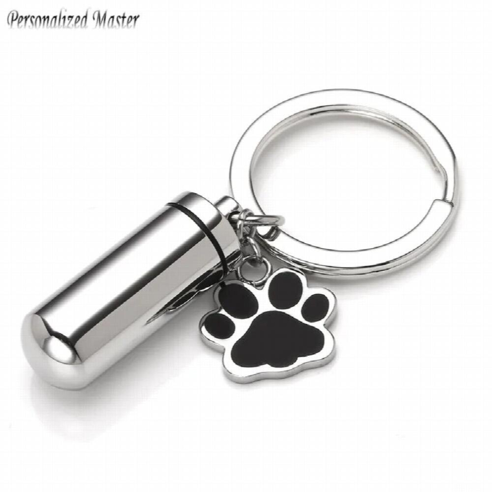 Personalized Master Pet Name Stainless Steel Cylinder Dog Paw Cremation urn Keychain Keepsake Ashes Memorial Key Chains-image-OPC-PCVSDHH-NEW