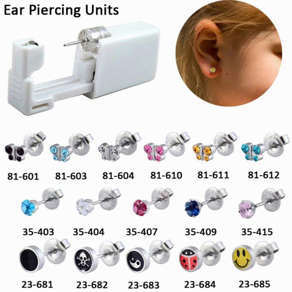 1PC Disposable Ear Piercing Gun Units Square Cubic Zircon Crystal Earring Stud For Babies No Cross-Infection Body Jewelry
