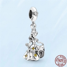 925 Striebro Kráska a zviera Tancujúca Belle Dangle Charm Fit Pamura Náramok Šperky Darčeková tvorba