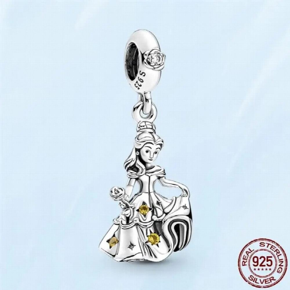 925 Plata La Bella Y La Bestia Dancing Belle Dangle Charm Fit Pamura Pulsera JoyeríA Regalo Hacer-image
