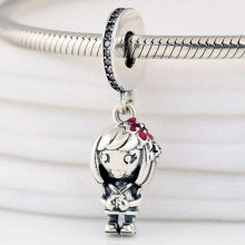 Girl With Red Enamel Peach Blossom Pendant Beads Fit 925 Sterling Silver Charm Bracelet Bangle Diy Jewelry
