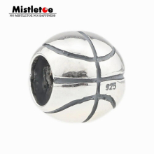 925 Sterling Silver Sport Basketball Charm Bead Fit European Bracelet Jewelry
