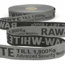 Stephanoise 25mm Jacquard Security Strap Webbing Tape Black on Grey - per metre
