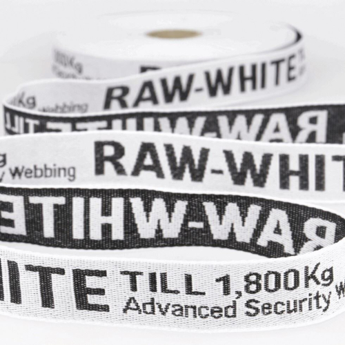Stephanoise 25mm Jacquard Security Strap Webbing Tape Black on White - per metre