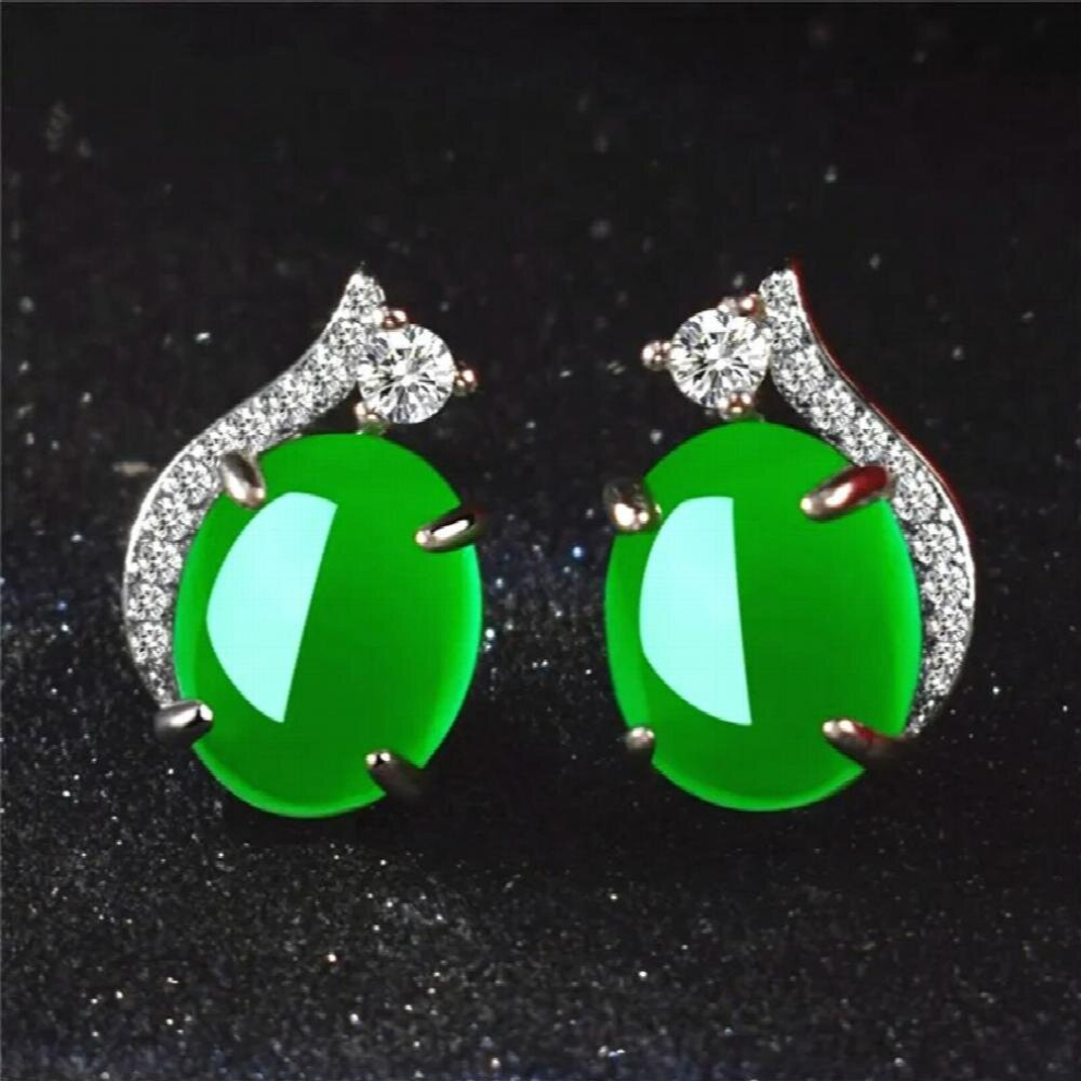 Natural Green Jade Chalcedony Round Earrings 925 Silver Agate Carved Charm Jadeite Jewelry Amulet for Women-image-OPC-PCVSKKD-NEW
