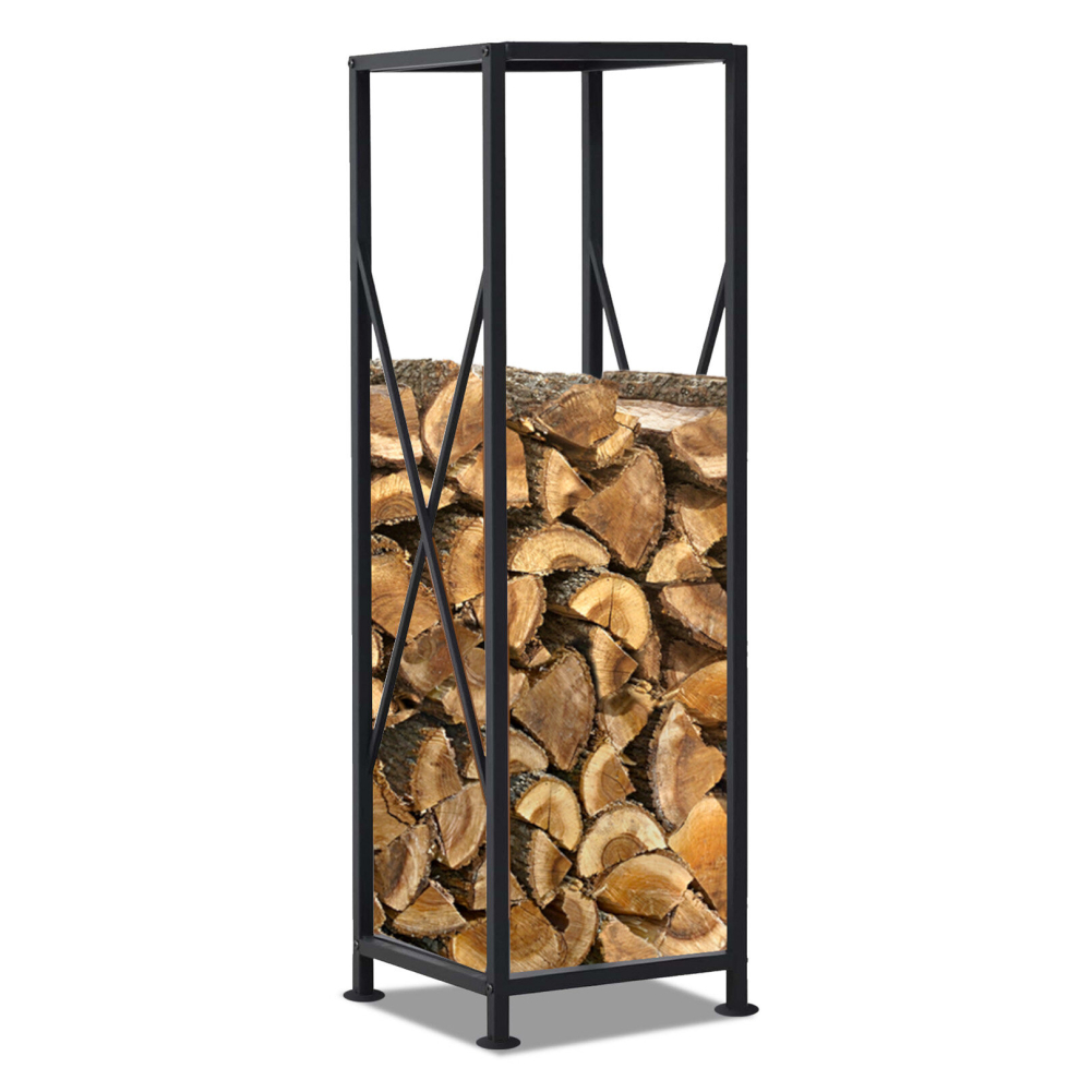 110cm Tall Black Firewood Log Rack Metal Storage Holder Shelf Stand