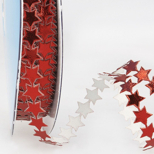 Stephanoise 8mm Metallic Star Trim Red - per metre
