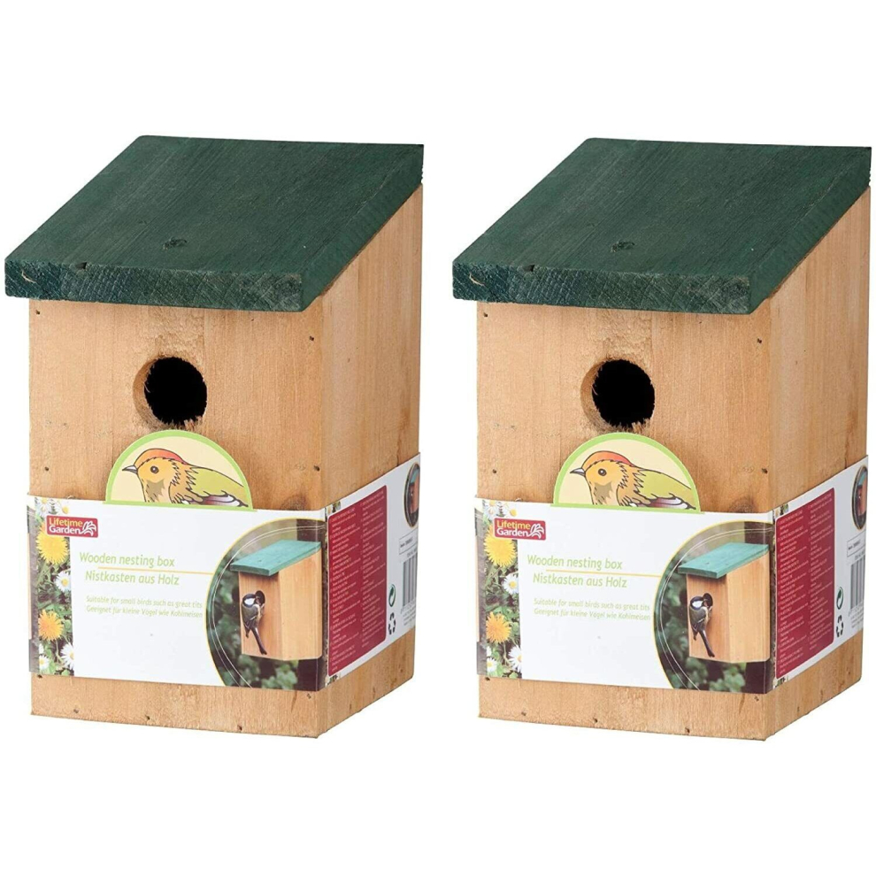 2x Wooden Nesting Nest Box Bird House Birds BlueTit Sparrow Robin