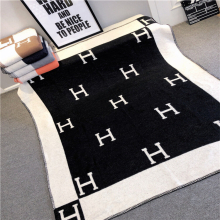 (Black, 1400 grams) Wool Cashmere Throw Plaid Blankets Sofa Bedding Shawl Xmas Gift