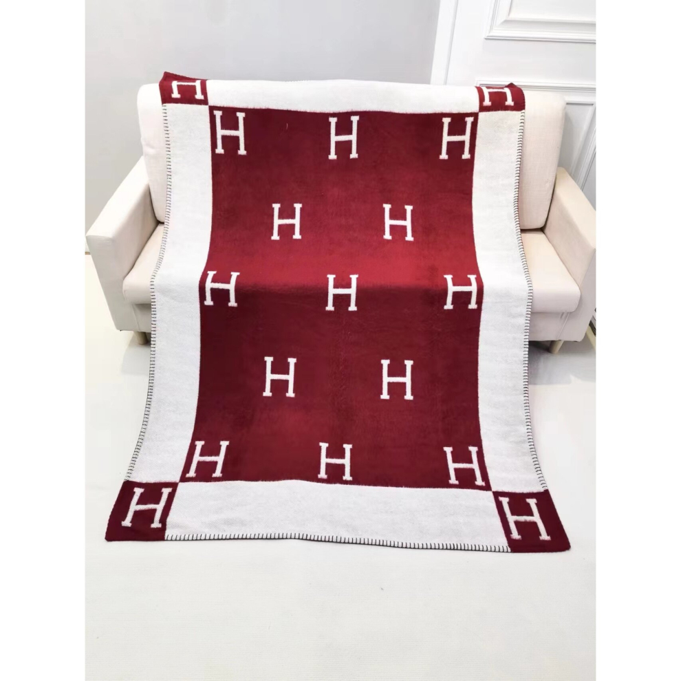 (Burgundy, 1400 grams) Wool Cashmere Throw Plaid Blankets Sofa Bedding Shawl Xmas Gift