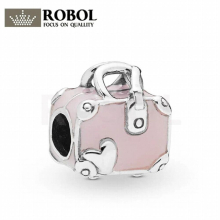 Style 925 Sterling Silver 798063EN124 and Mini Pink Travel Bag Charm Beads Ladies Jewelry