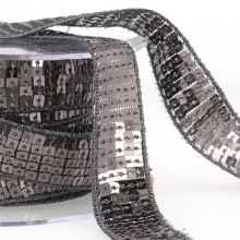 Stephanoise 10mm Sequin Trim Grey Black - per metre