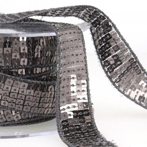 Stephanoise 10mm Sequin Trim Grey Black - per metre