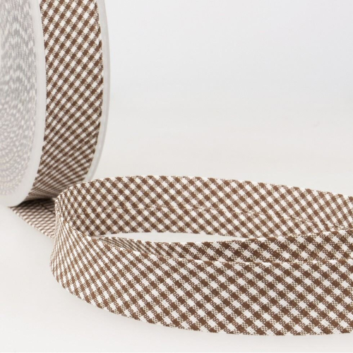 Stephanoise 20mm Gingham Bias Binding Tape Brown - per metre