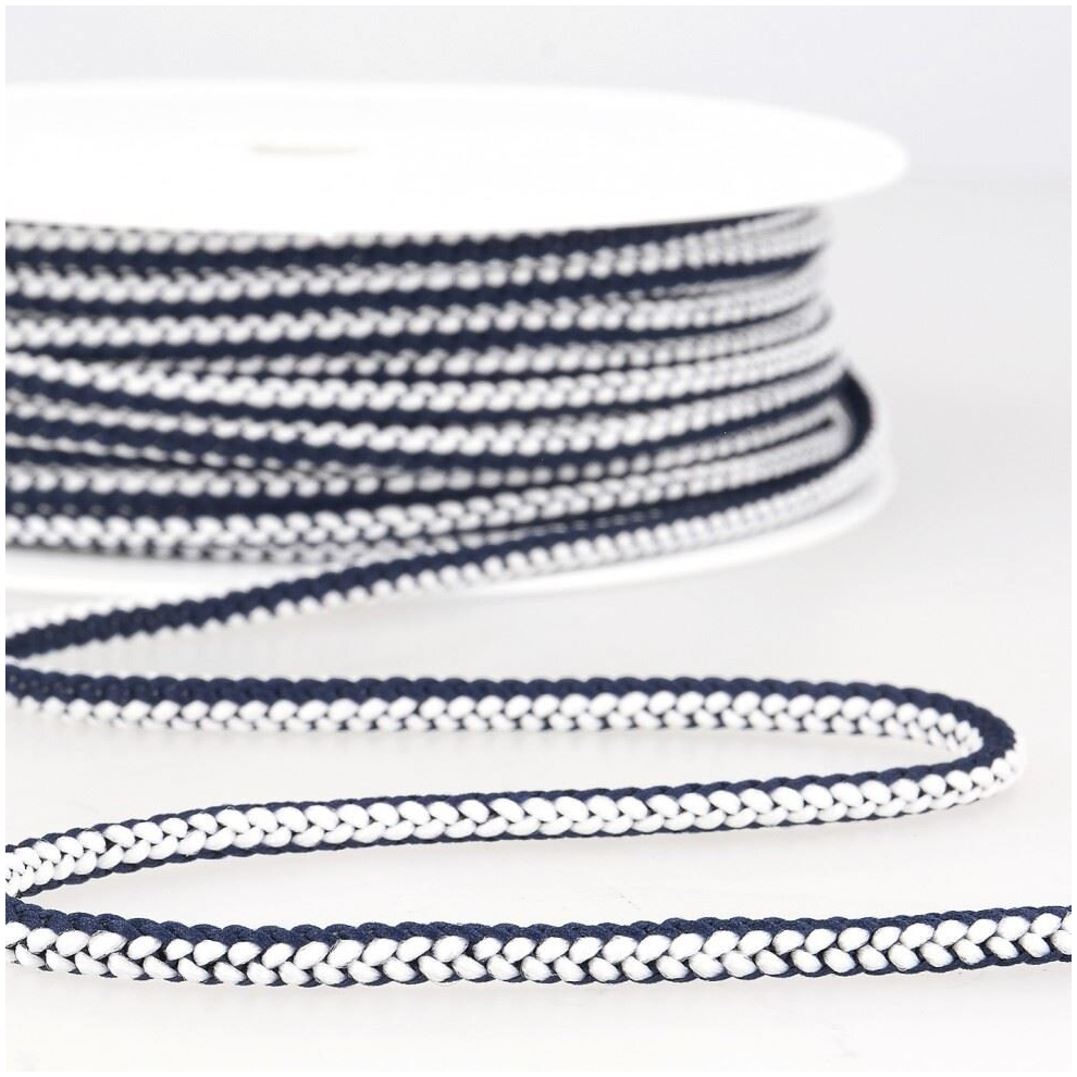 Stephanoise 4.5mm Round Knitted Cord Navy Blue White - per metre