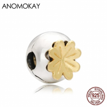 Anomokay Arrivals 925 Silver Round Locker Charms Beads with Leaf Decor 100% Sterling 925 Silver Stop Lockers Bead
