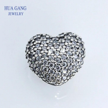 100% 925 Sterling Silver heart shape Bracelet Beaded Female Cubic Zirconia Inlay fit Charm Bracelet DIY