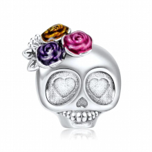 Skull Flower Charms 925 Sterling Silver Beaded Bracelet Boutique Accessories Jewelry DIY Women Gift