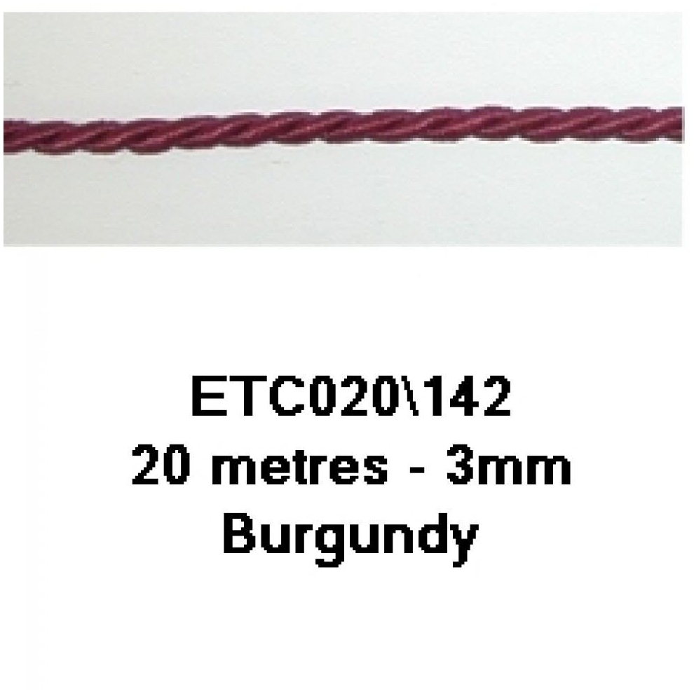 Essential Trimmings 3mm Decorative Cord Burgundy - per metre