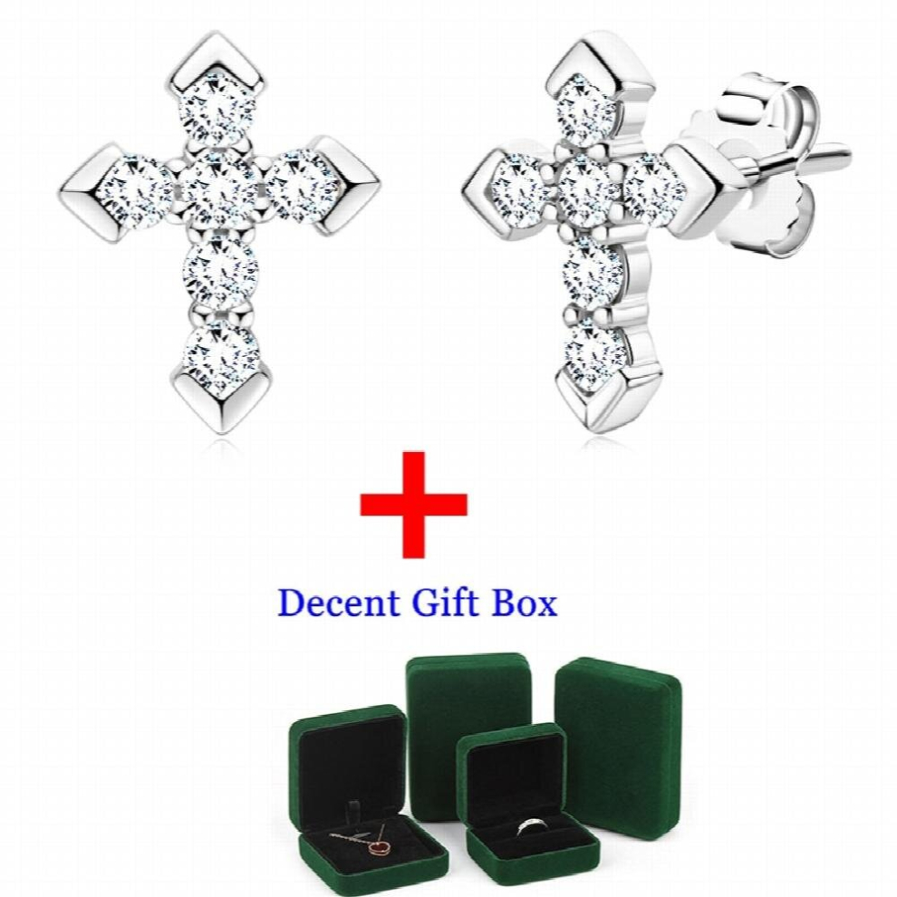 Women's Multicoloured 0.54Ct Moissanite Earrings 925 Sterling Silver D Moissanite Diamond Cross Earrings