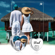 925 Sterling Silver Photo Charm Clear CZ Heart Dad Bead Fit Bracelet DIY Jewelry Fathers