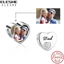Personalized Photo Charm Fit Bracelet Jewelry Making Father Gift 925 Sterling Silver Heart Dad Charm Bead