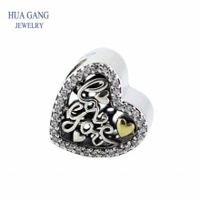 925 Sterling Silver Beaded heart shape love you Charm Bracelet DIY Jewelry Woman Gift