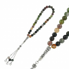 Agate Rosary Natural Stone Beads 33 Tasbih Rosary 925 Sterling Silver Tasseled, Islamic Muslim Tasbih Allah Men Women Meditation jewelry, Tasby, Unise