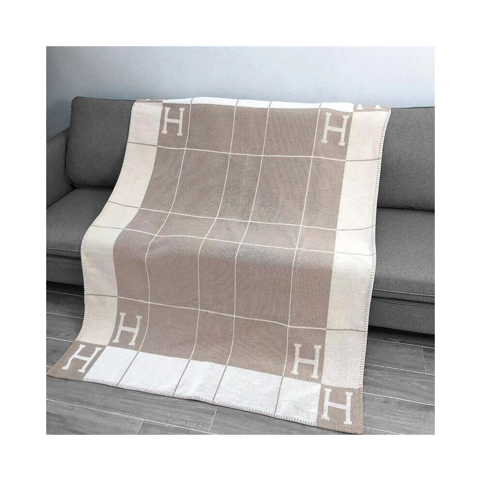(Thickened striped khaki 1400g) Wool cashmere blanket striped bedding shawl Christmas gift