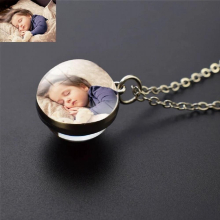 Personalized Baby Kids Photo Glass Ball Pendant Picture Necklace Family Gift Christmas