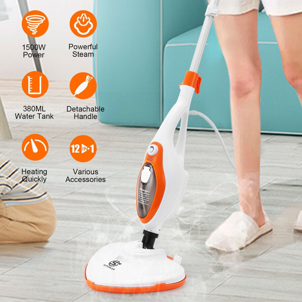 12-In-1 Hot Steam Mop Cleaner Upright & Handheld Hard Floor Carpet Steamer 1500W